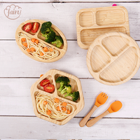 Ensemble de vaisselle pour bébé en bambou personnalisé en gros, en forme d'animal, avec ventouse, bol, assiette pour enfants, fournitures de repas pour tout-petits