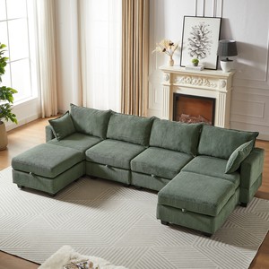 Modular Sectional Corduroy Sofa Set-Modern Design 6-Seater <b>Convertible</b> Chaise with Storage Ottoman for Living Room Furniture - Product Image 2