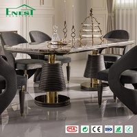 Ensemble de table à manger de luxe avec plateau en pierre et chaises sculpturales rembourrées en velours pour villa, hôtel, restaurant - Fournisseur de meubles tout-en-un