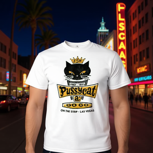 Camiseta Pussycat Go Go On The Strip Las Vegas, unisex, blanca, cuello redondo, manga corta, promocional para adultos - Product Image 2
