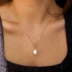 Dainty meilleur ami collier de perles d'eau douce femmes charme plaqué or 18k chaîne en acier inoxydable collier à bascule bijoux - Product Image 3