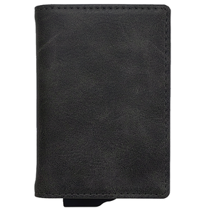 Porte-cartes en cuir véritable pour homme avec blocage RFID, portefeuille court minimaliste à fermeture pliante, noir - Product Image 2