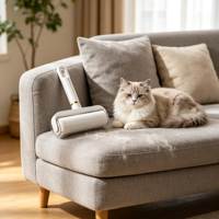 Rouleau anti-poils pour animaux de compagnie en plastique de grande taille avec manche télescopique écologique, base autonettoyante, pour enlever les poils de chien, de chat et autres poils d'animaux sur les vêtements