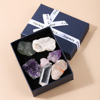 Usine de vente directe, grappe de cristal naturel, 7 pièces, boîte-cadeau d'échantillon de minerai de pierre brute pour l'éducation