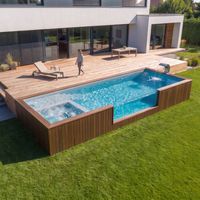 Piscine Conteneurisée Addotron Personnalisée de 30 pieds avec Terrasse Solaire en WPC, Piscine Modulaire Préfabriquée Hors Sol pour Complexes de Luxe