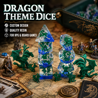 Ensemble de dés polyédriques personnalisés à bords doux en résine, dés DND dégradés avec inclusion de dragon vert pour jeux de rôle sur table