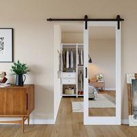 Porte coulissante miroir Wekis en verre et acier, panneau blanc apprêté pré-percé avec kit de quincaillerie pour projet de placard ou salle de bain