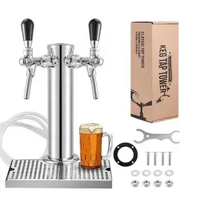 Dupla Beer Faucet Tap Kegerator Torre, 3 ''Dia. Aço inoxidável Coluna Beer Dispenser com mangueira, chave, Brewing Bar Kit