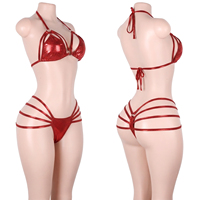 Tenue de danse exotique de créateur, ensemble deux pièces en maille scintillante, lingerie transparente, hauts halter lumineux, culottes string, tenues de club et de rave