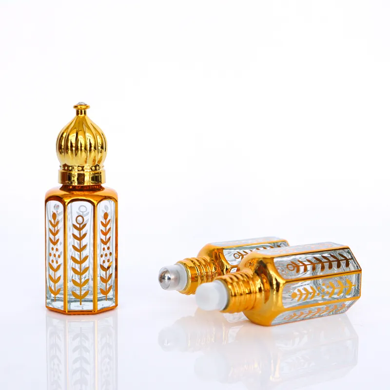 6ml 9ml 12ml Empty Gold UV Printing Attar Arabian Oud Oil Perfume Glass Bottles Essential Oil Bottles