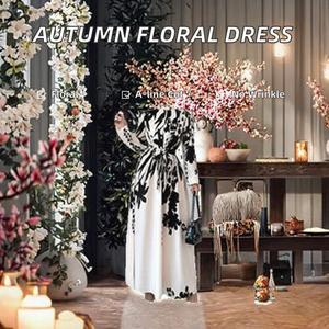 Vestido Casual de Invierno para Mujer, Corte Imperio, Estampado Floral, Línea A, Largo hasta el Suelo, Manga Larga, Ecológico, Antiarrugas - Product Image 2