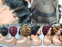 Perruque courte bouclée 99J bordeaux coupe pixie en cheveux humains, perruque Lace Front en cheveux naturels indiens, perruque Finger Wave 13x4 avec dentelle transparente