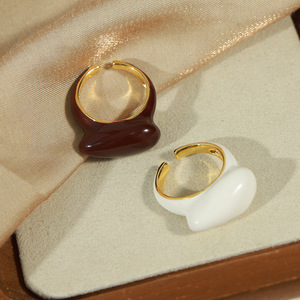 Luxury Vintage Open <b>Adjustable</b> <b>Ring</b> for Women | Teardrop Enamel Design with Gold Plated Copper | Fashion Statement Jewelry - Product Image 3