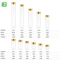 Tube en verre de 30 mm de diamètre, 40 mm de hauteur, 10 ml, 15 ml, 20 ml, 25 ml, 30 ml, 40 ml, 50 ml, 60 ml, 80 ml, 100 ml, emballage avec bouchon en métal doré