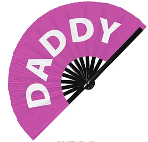 Wholesale Custom Printed Logo Folding Hand Fan Daddy Bamboo Hand Held Fan