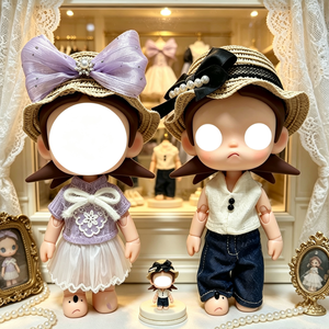 Tenue pour poupée de 20 cm [seulement en tissu] - Haut violet en coton, robe blanche, haut blanc et ensemble chapeau en jean, accessoires pour poupée 1/8, 14 ans et plus - Product Image 1