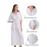 Robe longue bohème en dentelle pour femme, style kaftan ample avec manches à pompons, idéale pour la plage et les vacances d'été 2026