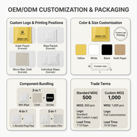 Kit de préparation pour protection d'écran de téléphone avec lingettes humides, autocollant anti-poussière, chiffon en microfibre pour le nettoyage des surfaces, logo personnalisé OEM