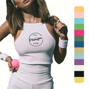 Custom Logo Printed Plain Blank Plus Size <b>Women</b> Puffer <b>Vest</b> Cropped <b>Tops</b> Wholesale Fitted Knitted Tank <b>Top</b> Woman - Product Image 1