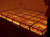 24 pièces en stock, 50% de réduction, miroirs floraux en gros, panneau de sol de danse en verre LED 3D avec fleurs artificielles pour mariage, fête, bar