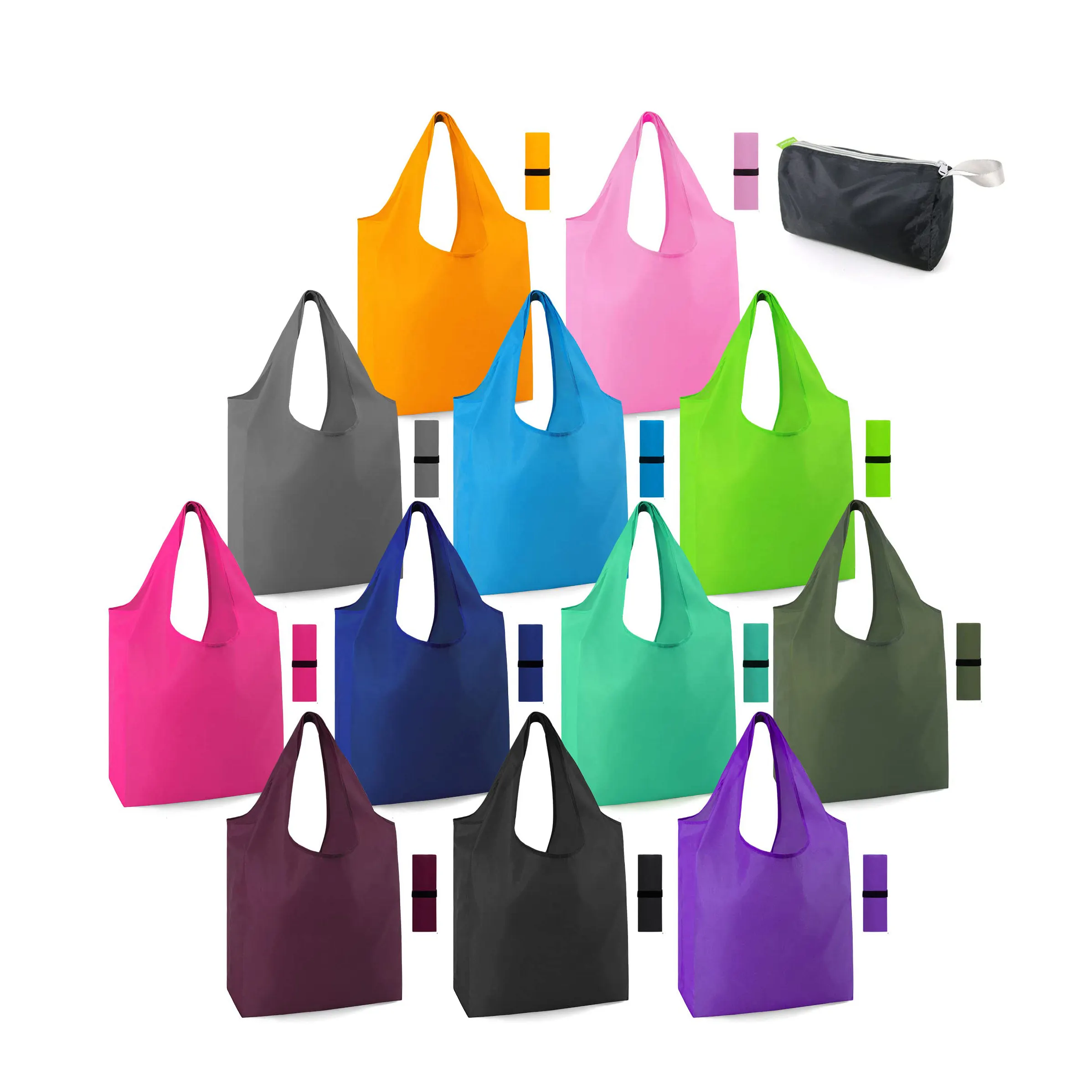 Custom Reusable Grocery Tote Bag Ripstop Nylon Pouch Machine Washable Polyester Eco Recycle Rpet Folding Bag For Shopping