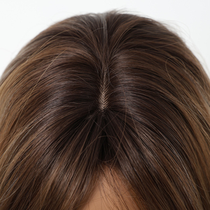 22inch màu nâu sẫm gốc Ombre Tóc Giả hỗn hợp màu sắc chịu nhiệt sợi Nắp thoáng khí tăng <span class=keywords><strong>net</strong></span> hình ảnh thực sự dài tóc xoăn tự nhiên - Product Image 2