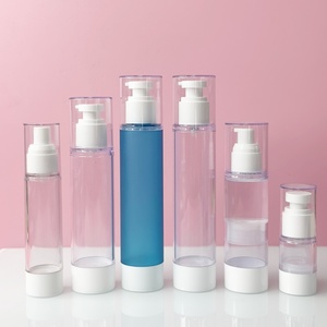 Flacon pompe airless rond en plastique transparent blanc/noir avec bouchon, 15ml, 30ml, 50ml, 100ml, en AS/PP, pour crème, impression OEM - Product Image 6