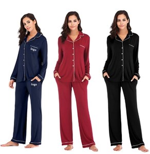 Vestiti vestiti da <span class=keywords><strong>donna</strong></span> con collo a V nuovi pantaloni a maniche lunghe modali in tinta unita per la primavera autunno MOQ MOQ 2 pz - Product Image 2