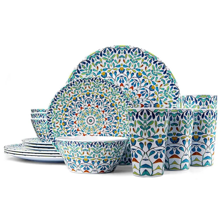 Set di stoviglie Vintage in melamina 16 pezzi piatti ciotole tazze infrangibili per cena in cucina servizio interno all'aperto per 4