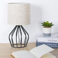 Lampe de table vintage minimaliste moderne noire avec base creuse, abat-jour en tissu de lin, métal, pour chambre à coucher, salon, chambre d'enfant