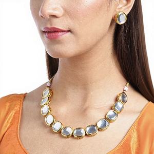 Statement Choker Necklace & Earring Set Brass Base Zircon Handcrafted Ethnic Wedding Engagement Anniversary <b>Gift</b> Women - Product Image 1