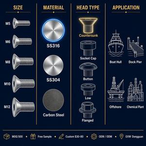 Tornillo <span class=keywords><strong>Allen</strong></span> de Cabeza Plana CSK Marino 316 M5 M6 M8 M10 M12, Tornillo de Cabeza Hexagonal DIN7991 A4-80 Resistente al Agua de Mar - Product Image 4