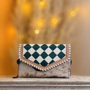 Nueva Cartera de Cuero Genuino 100% con Diseño de Diamantes en Blanco y Negro, Bloqueo RFID, Cierre Largo a Presión para Mujer - Product Image 3