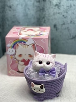 Mainan Squishy Kucing Kawaii Baru, Boneka Kucing Lukis Tangan Mirip Asli dalam Keranjang Merah Muda, Kerah Renda, Pita, Dekorasi Lembut, Hadiah untuk Pecinta Kucing
