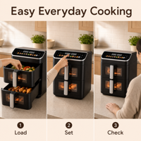 Friteuse à air électrique 12L à double tiroir avec fenêtre de visualisation, circulation d'air chaud à 360 degrés, contrôle de température 80-200°C pour usage domestique