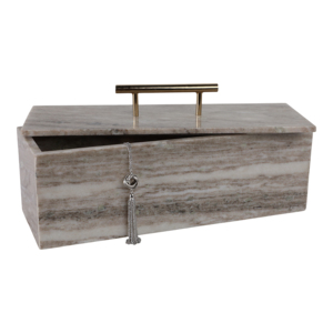 Scatola portaoggetti rettangolare in marmo con maniglia in metallo per decorazioni per la casa, portaoggetti per gioielli e ricordi - Product Image 2