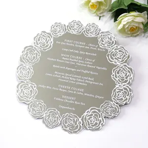 Son çıkan gümüş ayna akrilik parti yemeği menüler özel beyaz folyo lüks el yapımı düğün akrilik menü kartları