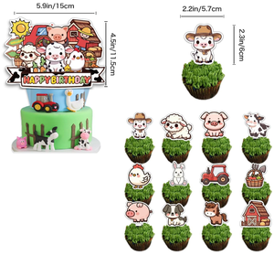 Decoración para Fiesta de Cumpleaños con Temática de <span class=keywords><strong>Granja</strong></span>: Caballo, Oveja, Gato, Conejo, Pollito, Cerdo, Vaca, Banderines de Feliz Cumpleaños, Adornos para Pasteles y Cupcakes, Globos Impresos - Product Image 6