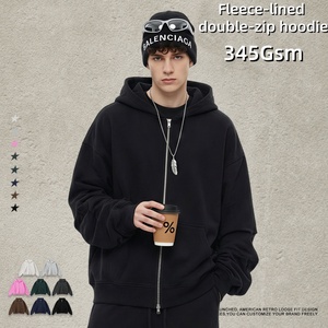 Wholesale 345GSM Heavyweight Fleece Thermal Cotton Plain Blank <b>Box</b> Zip up Custom Hoodies for Men Streetwear Manufacturer - Product Image 1