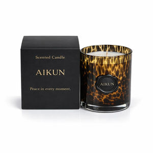 Bougie parfumée en cire de soja naturelle AIKUN à imprimé léopard dans un bocal en verre pour la décoration du salon, les mariages et les hôtels - Product Image 5