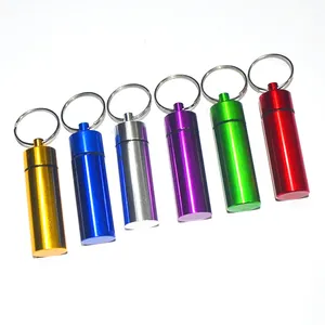 60*17mm kunden spezifischer Logo-Druck Wasserdichter Mini-Pillen halter aus Aluminium legierung Kapsel box Drogen behälter Schlüssel bund
