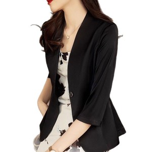 Women's Collarless Blazer Summer Acetate Satin Thin Professional Two Piece Set Solid Color Breathable Pocket Design - Product Image 4