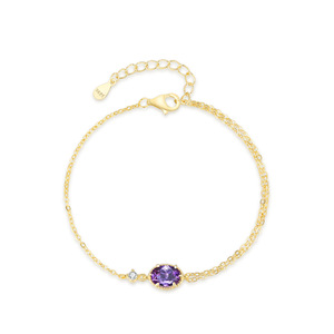 S925 Sterling Silver Oval Zircon Dream Purple Gold Chain <b>Bracelet</b> for Women Customizable copper version - Product Image 1