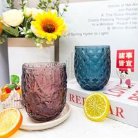 Verre à eau coloré en verre transparent gaufré ananas sans plomb, avec base antidérapante robuste
