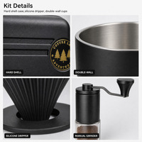 Set Kopi Tuang Manual Baru, Portabel untuk Luar Ruangan, Kotak Perjalanan, Bahan Stainless Steel, 9 Peralatan Kopi