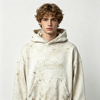 Sweat à capuche épais imprimé DTG, style streetwear, effet délavé vintage, pour homme, vente en gros par lot