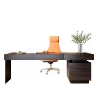 Ensemble de bureau de direction moderne de luxe en bois brun foncé avec chaise en cuir orange, armoire à 3 tiroirs, durable et écologique pour la maison