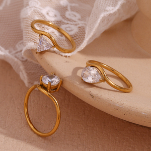 Anello di <span class=keywords><strong>Fidanzamento</strong></span> Elegante Dreamshow con Zirconi Brillanti, Gioiello Placcato Oro, <span class=keywords><strong>Anelli</strong></span> in Acciaio Inossidabile Impermeabili - Product Image 1
