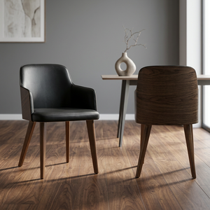 Fauteuil de salle à manger moderne en cuir PU rembourré avec pieds en bois pour le salon, meubles de maison - Product Image 3