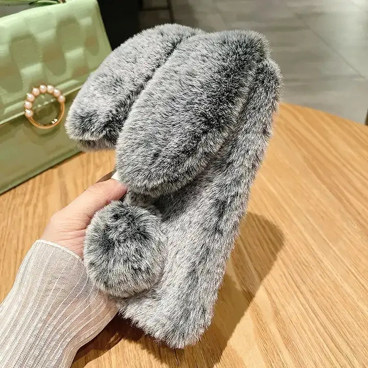 Cute Rabbit Ears Fur Plush Phone Shell For iPhone 14 13 12 11 Pro Max XS Max XR X 2024 6S 7 8 Plus Warm Plush Case